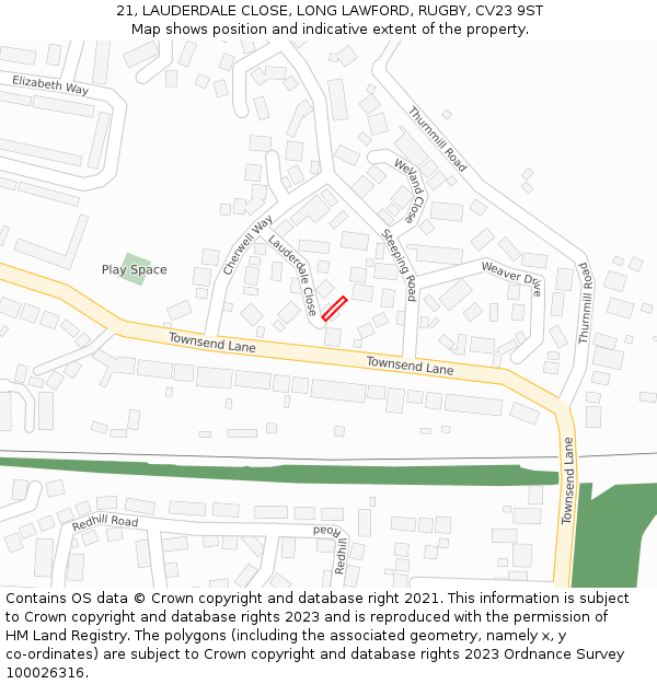 21, LAUDERDALE CLOSE, LONG LAWFORD, RUGBY, CV23 9ST: Location map and indicative extent of plot