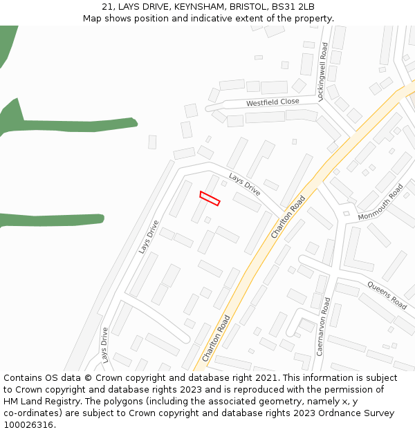 21, LAYS DRIVE, KEYNSHAM, BRISTOL, BS31 2LB: Location map and indicative extent of plot