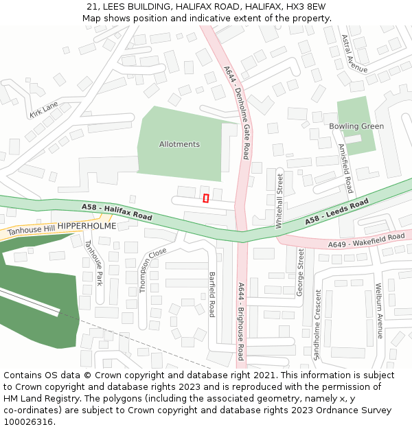 21, LEES BUILDING, HALIFAX ROAD, HALIFAX, HX3 8EW: Location map and indicative extent of plot