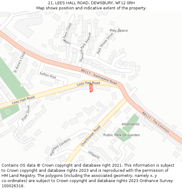 21, LEES HALL ROAD, DEWSBURY, WF12 0RH: Location map and indicative extent of plot