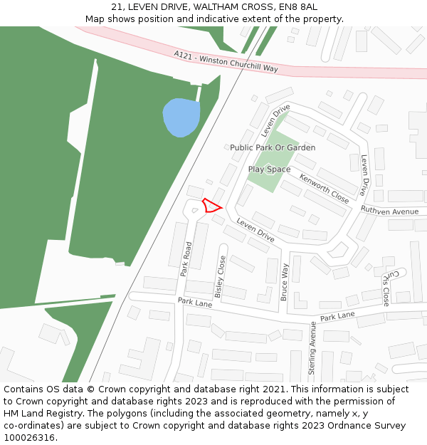 21, LEVEN DRIVE, WALTHAM CROSS, EN8 8AL: Location map and indicative extent of plot
