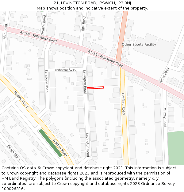 21, LEVINGTON ROAD, IPSWICH, IP3 0NJ: Location map and indicative extent of plot
