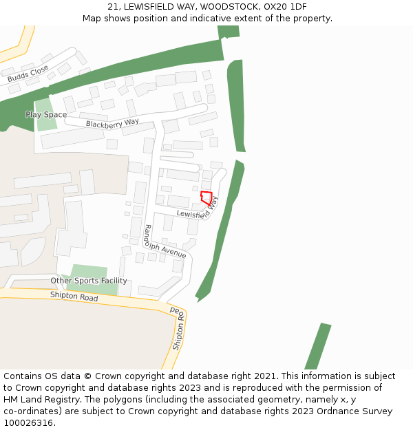 21, LEWISFIELD WAY, WOODSTOCK, OX20 1DF: Location map and indicative extent of plot