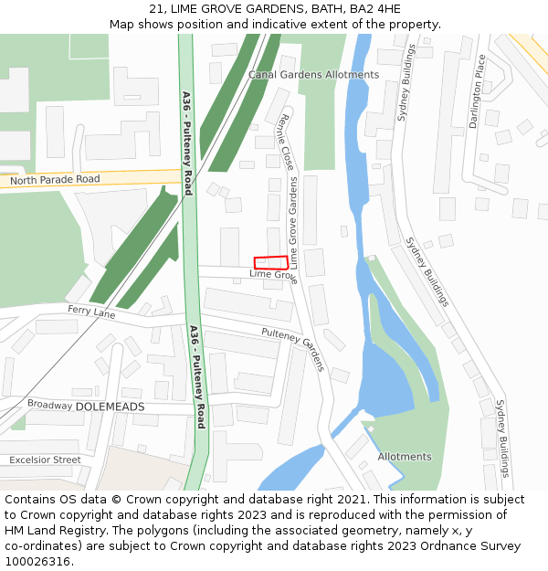21, LIME GROVE GARDENS, BATH, BA2 4HE: Location map and indicative extent of plot