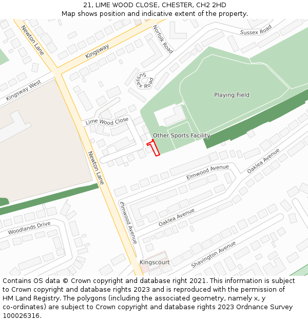 21, LIME WOOD CLOSE, CHESTER, CH2 2HD: Location map and indicative extent of plot