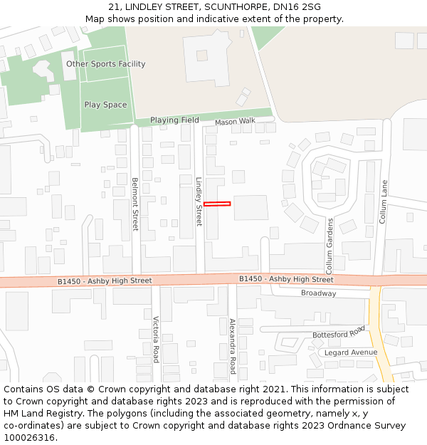 21, LINDLEY STREET, SCUNTHORPE, DN16 2SG: Location map and indicative extent of plot