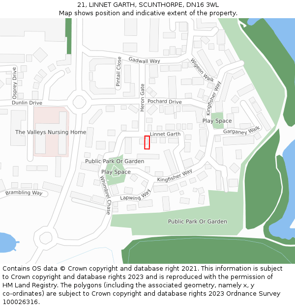 21, LINNET GARTH, SCUNTHORPE, DN16 3WL: Location map and indicative extent of plot