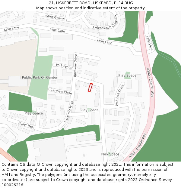 21, LISKERRETT ROAD, LISKEARD, PL14 3UG: Location map and indicative extent of plot