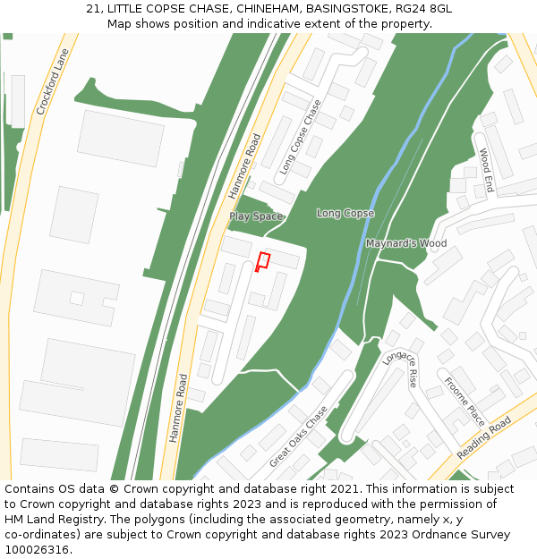 21, LITTLE COPSE CHASE, CHINEHAM, BASINGSTOKE, RG24 8GL: Location map and indicative extent of plot
