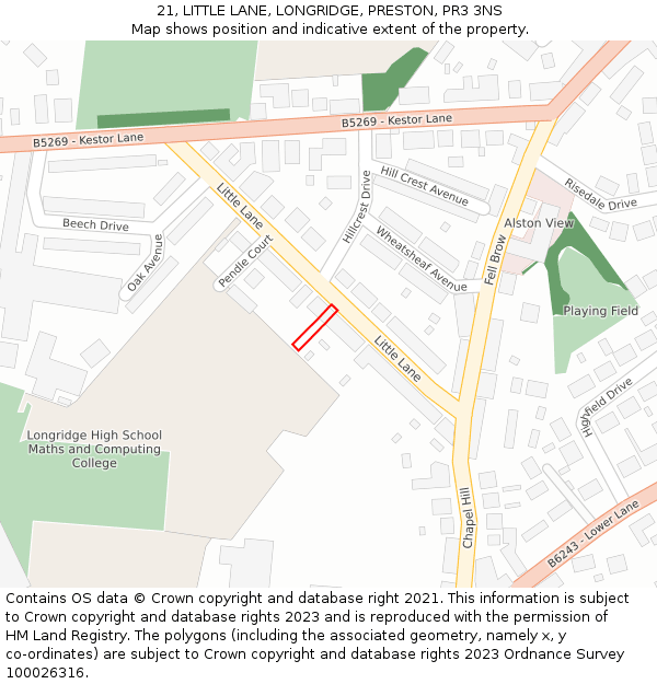 21, LITTLE LANE, LONGRIDGE, PRESTON, PR3 3NS: Location map and indicative extent of plot
