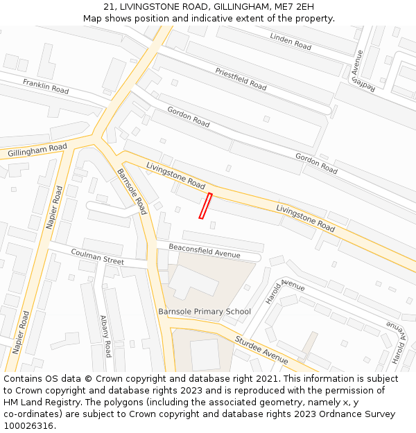 21, LIVINGSTONE ROAD, GILLINGHAM, ME7 2EH: Location map and indicative extent of plot