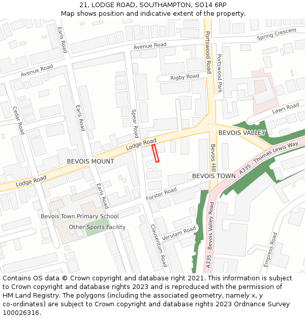 21, LODGE ROAD, SOUTHAMPTON, SO14 6RP: Location map and indicative extent of plot