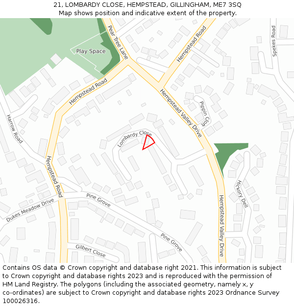 21, LOMBARDY CLOSE, HEMPSTEAD, GILLINGHAM, ME7 3SQ: Location map and indicative extent of plot