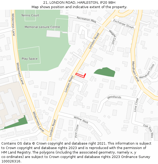 21, LONDON ROAD, HARLESTON, IP20 9BH: Location map and indicative extent of plot