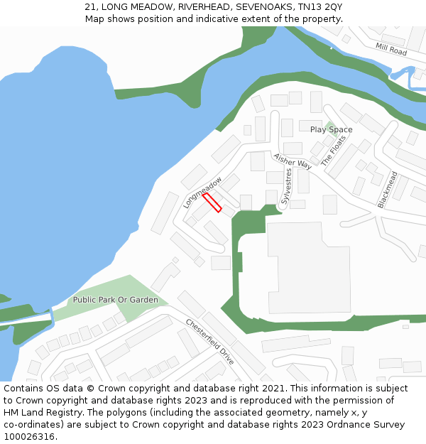 21, LONG MEADOW, RIVERHEAD, SEVENOAKS, TN13 2QY: Location map and indicative extent of plot