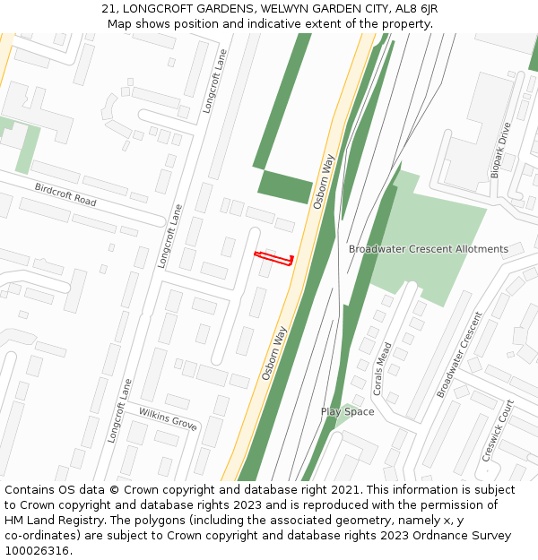 21, LONGCROFT GARDENS, WELWYN GARDEN CITY, AL8 6JR: Location map and indicative extent of plot