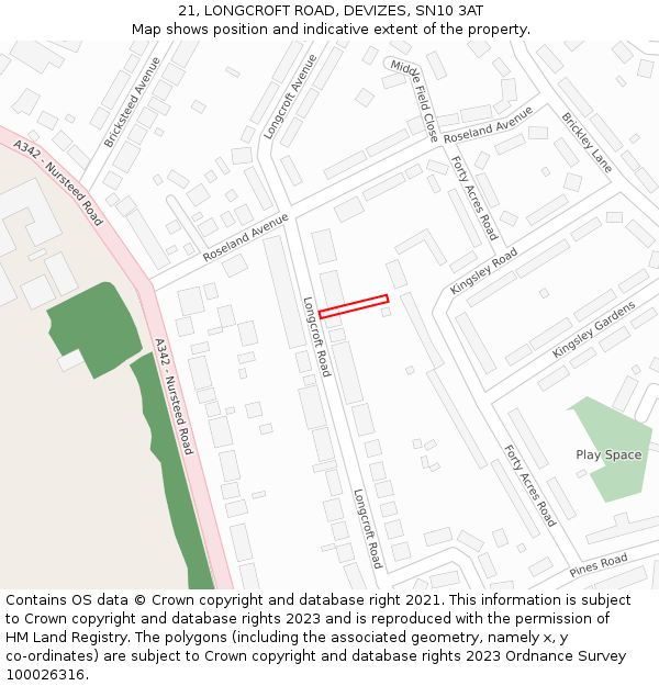 21, LONGCROFT ROAD, DEVIZES, SN10 3AT: Location map and indicative extent of plot