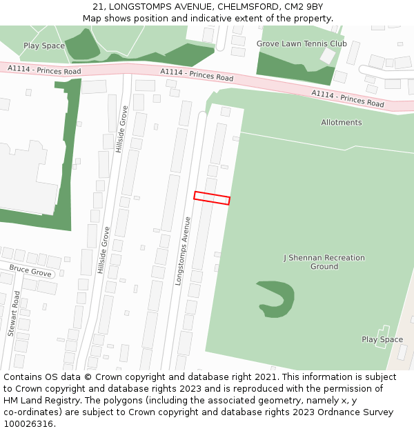21, LONGSTOMPS AVENUE, CHELMSFORD, CM2 9BY: Location map and indicative extent of plot