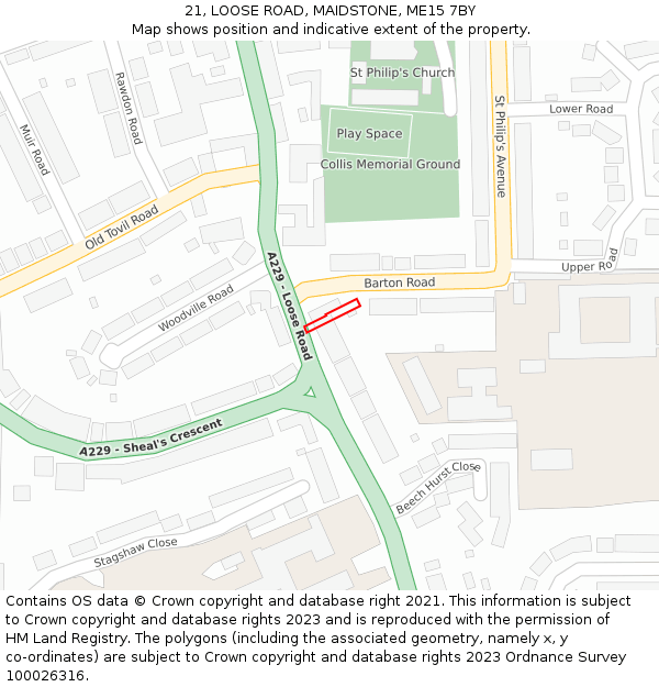 21, LOOSE ROAD, MAIDSTONE, ME15 7BY: Location map and indicative extent of plot