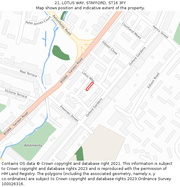 21, LOTUS WAY, STAFFORD, ST16 3FY: Location map and indicative extent of plot
