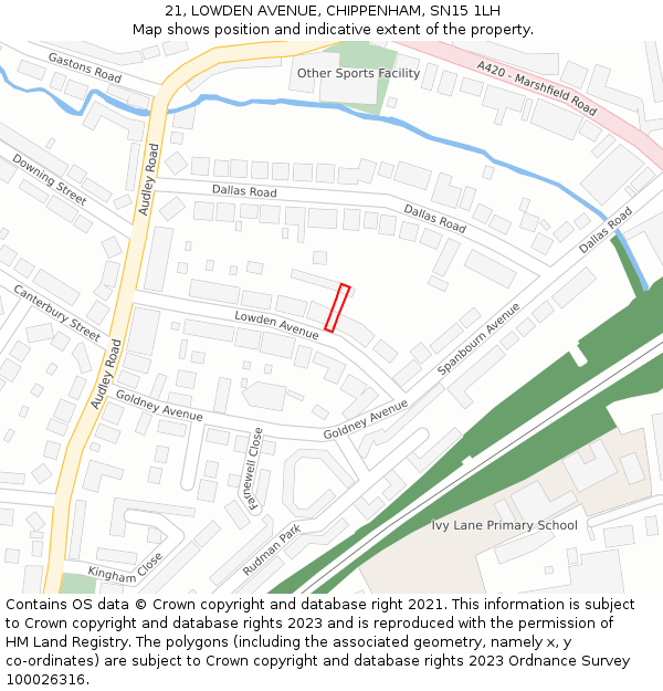 21, LOWDEN AVENUE, CHIPPENHAM, SN15 1LH: Location map and indicative extent of plot