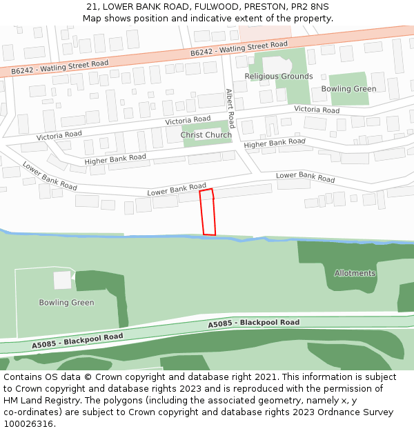 21, LOWER BANK ROAD, FULWOOD, PRESTON, PR2 8NS: Location map and indicative extent of plot