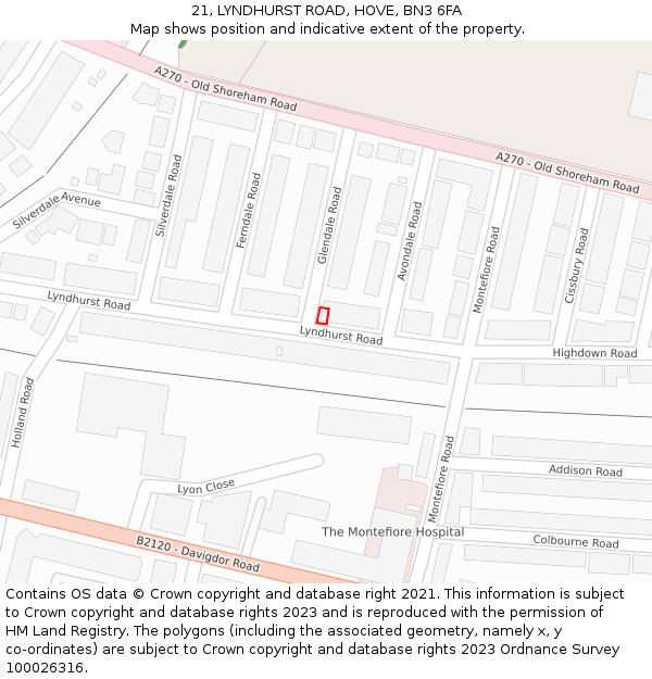 21, LYNDHURST ROAD, HOVE, BN3 6FA: Location map and indicative extent of plot