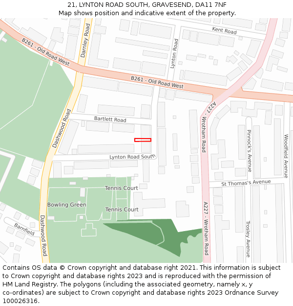 21, LYNTON ROAD SOUTH, GRAVESEND, DA11 7NF: Location map and indicative extent of plot