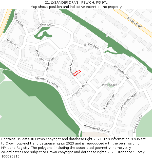21, LYSANDER DRIVE, IPSWICH, IP3 9TL: Location map and indicative extent of plot
