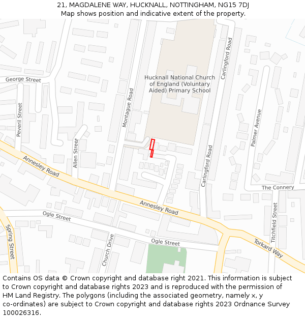 21, MAGDALENE WAY, HUCKNALL, NOTTINGHAM, NG15 7DJ: Location map and indicative extent of plot