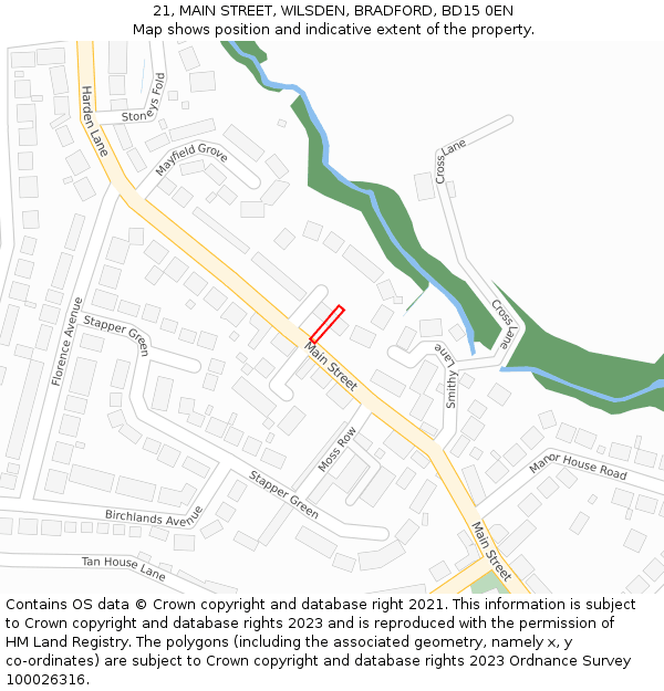 21, MAIN STREET, WILSDEN, BRADFORD, BD15 0EN: Location map and indicative extent of plot