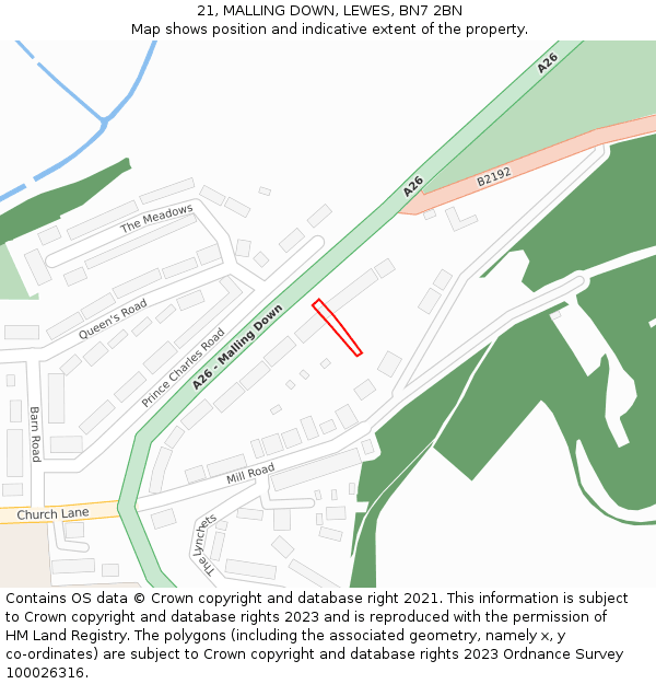21, MALLING DOWN, LEWES, BN7 2BN: Location map and indicative extent of plot