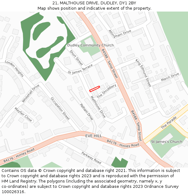 21, MALTHOUSE DRIVE, DUDLEY, DY1 2BY: Location map and indicative extent of plot