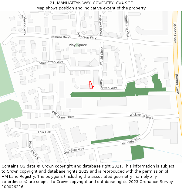 21, MANHATTAN WAY, COVENTRY, CV4 9GE: Location map and indicative extent of plot