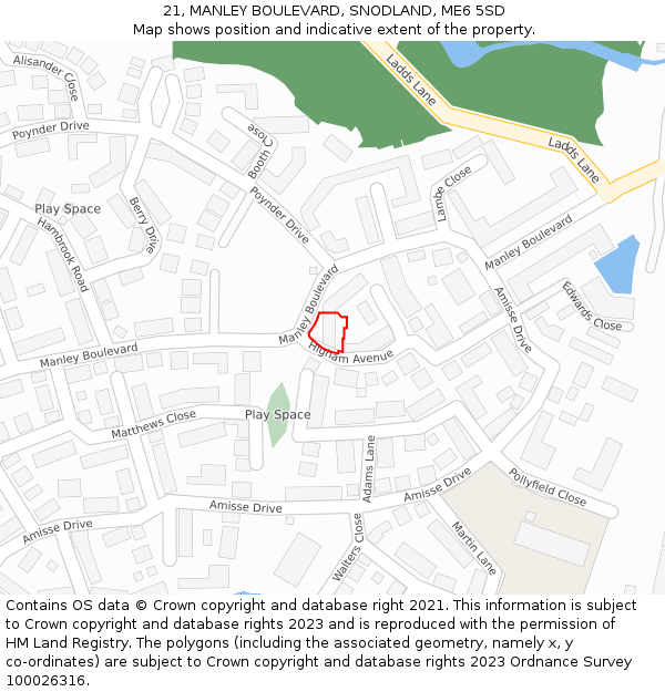 21, MANLEY BOULEVARD, SNODLAND, ME6 5SD: Location map and indicative extent of plot