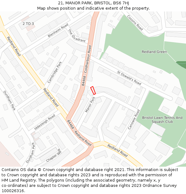 21, MANOR PARK, BRISTOL, BS6 7HJ: Location map and indicative extent of plot