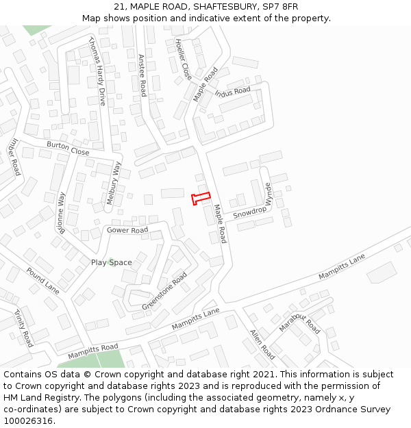 21, MAPLE ROAD, SHAFTESBURY, SP7 8FR: Location map and indicative extent of plot