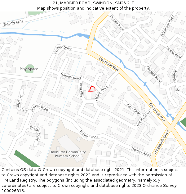 21, MARINER ROAD, SWINDON, SN25 2LE: Location map and indicative extent of plot