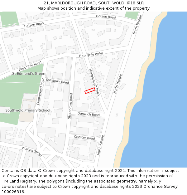 21, MARLBOROUGH ROAD, SOUTHWOLD, IP18 6LR: Location map and indicative extent of plot