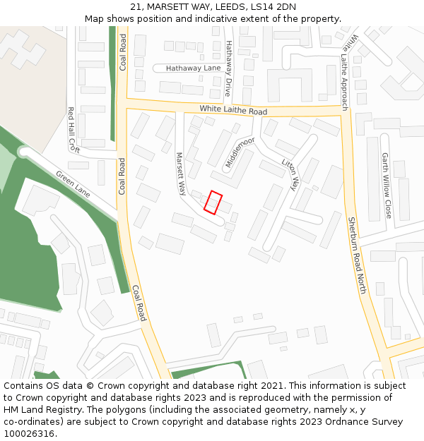 21, MARSETT WAY, LEEDS, LS14 2DN: Location map and indicative extent of plot