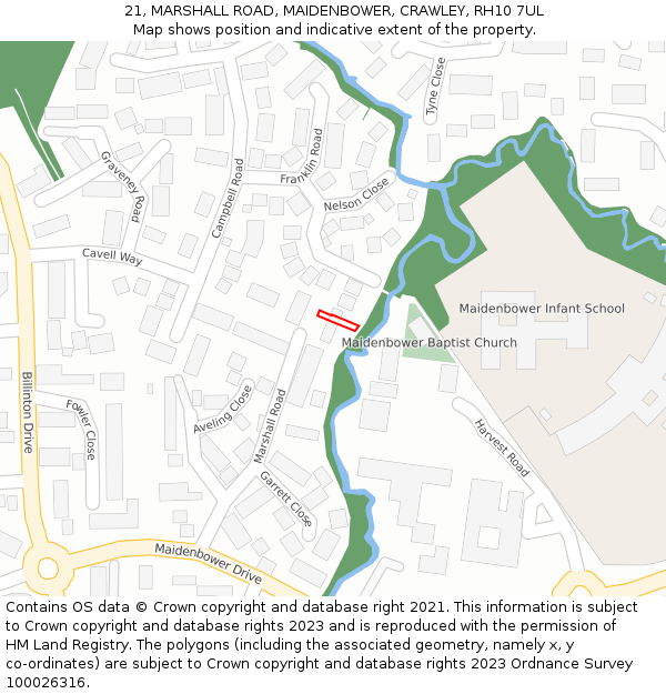 21, MARSHALL ROAD, MAIDENBOWER, CRAWLEY, RH10 7UL: Location map and indicative extent of plot