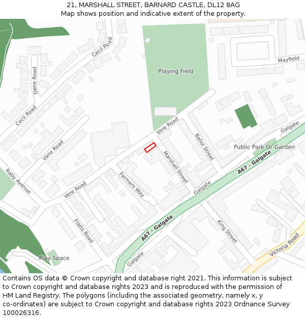 21, MARSHALL STREET, BARNARD CASTLE, DL12 8AG: Location map and indicative extent of plot