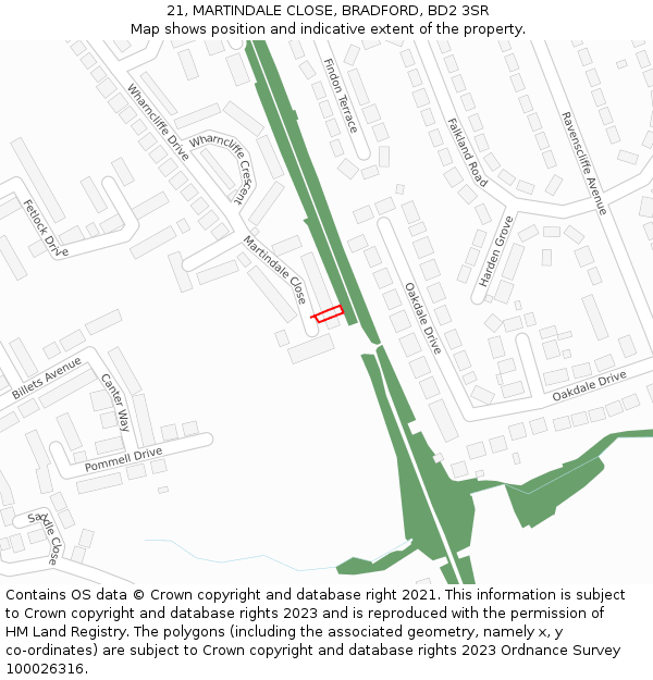 21, MARTINDALE CLOSE, BRADFORD, BD2 3SR: Location map and indicative extent of plot