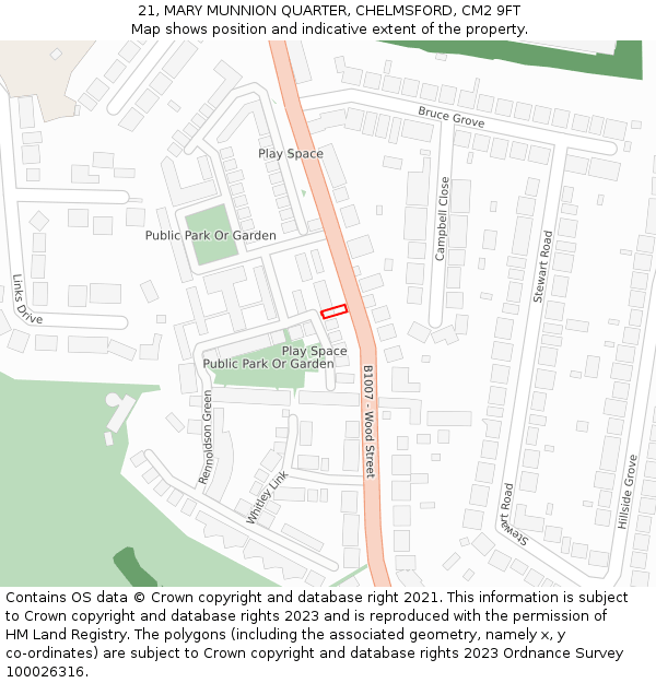 21, MARY MUNNION QUARTER, CHELMSFORD, CM2 9FT: Location map and indicative extent of plot