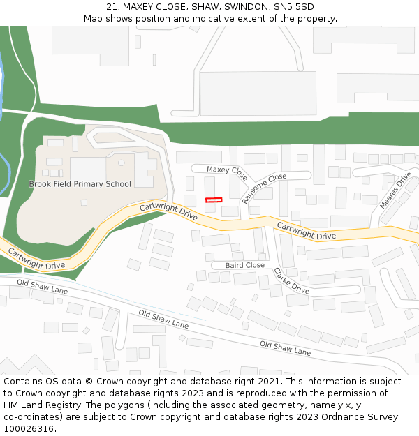 21, MAXEY CLOSE, SHAW, SWINDON, SN5 5SD: Location map and indicative extent of plot