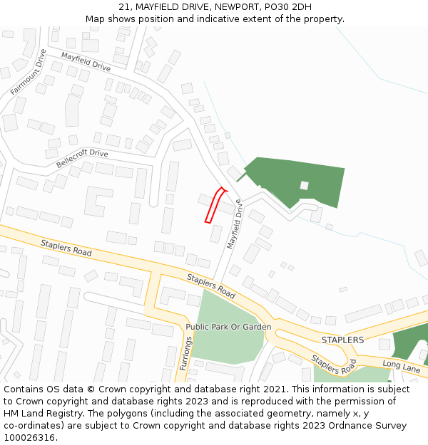 21, MAYFIELD DRIVE, NEWPORT, PO30 2DH: Location map and indicative extent of plot