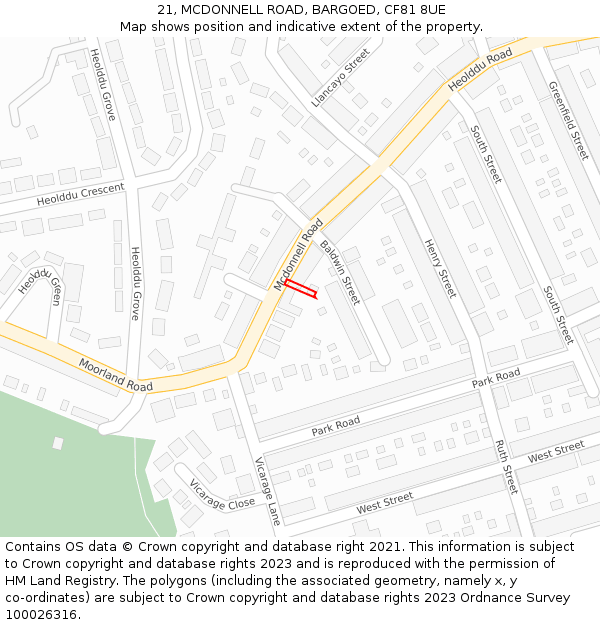21, MCDONNELL ROAD, BARGOED, CF81 8UE: Location map and indicative extent of plot