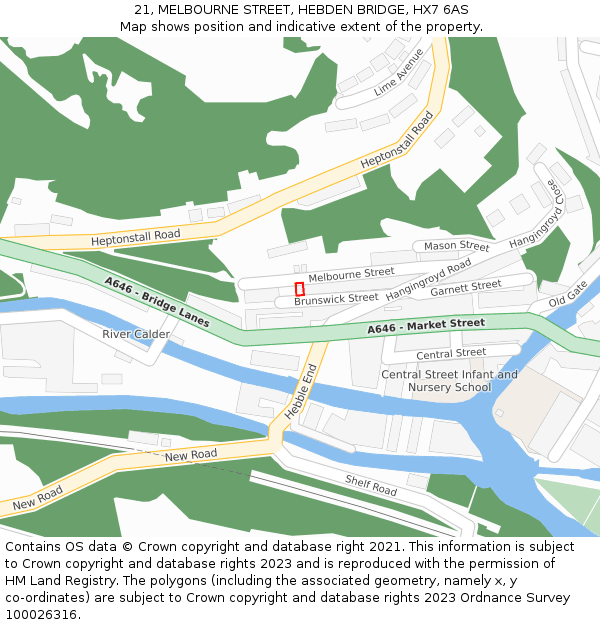 21, MELBOURNE STREET, HEBDEN BRIDGE, HX7 6AS: Location map and indicative extent of plot