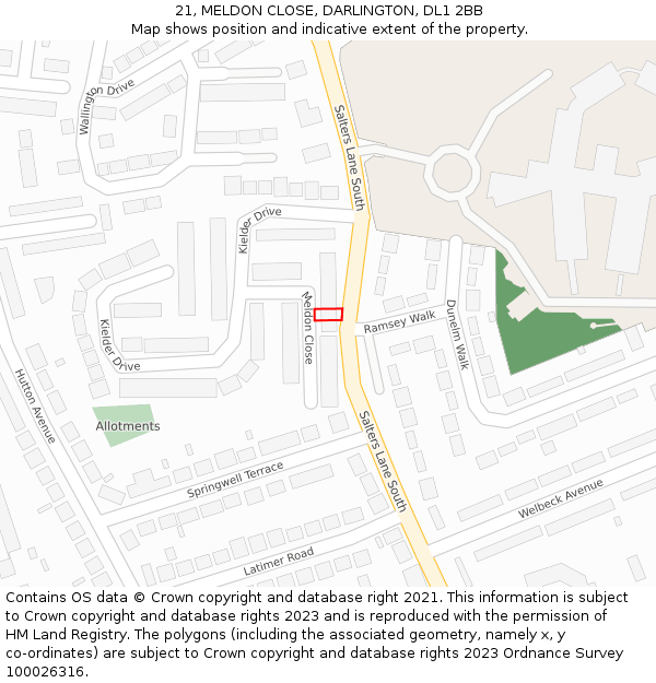 21, MELDON CLOSE, DARLINGTON, DL1 2BB: Location map and indicative extent of plot
