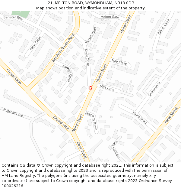 21, MELTON ROAD, WYMONDHAM, NR18 0DB: Location map and indicative extent of plot